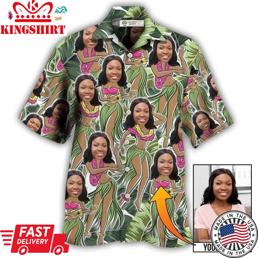 Black Woman Face Amazing Tropical Leaves Custom Photo Hawaiian Shirt