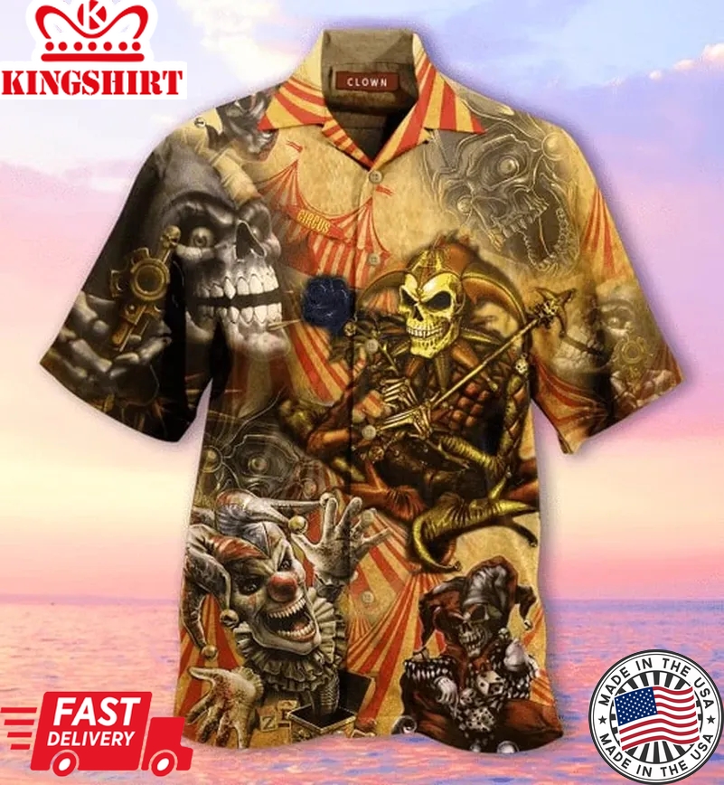 Blood A King In Heart Clown Skull Halloween Trendy Hawaiian Shirt