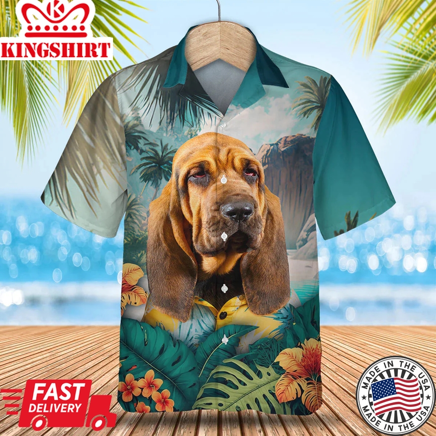 Bloodhound 3D Trendy Hawaiian Shirt For Men, Dog Trendy Hawaiian Shirt, Men's Hawaii Shirt, Summer Gifts For Dog Lover