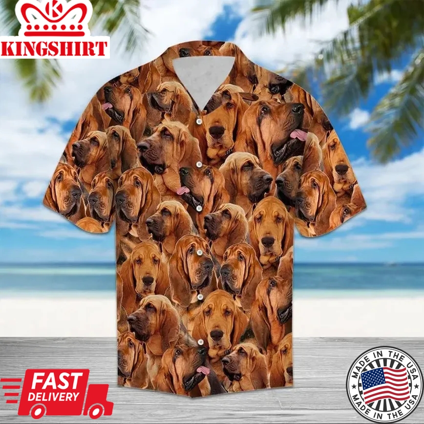 Bloodhound Awesome Dog Group Meme Face Collection Trendy Hawaiian Shirt