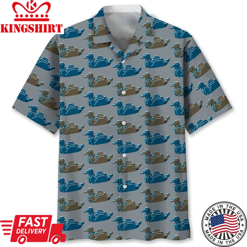 Blue And Brown Isometric Ducks Trendy Hawaiian Shirt