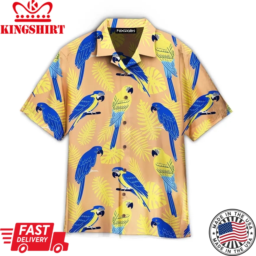 Blue And Gold Bird Tropical Pattern Trendy Hawaiian Shirt