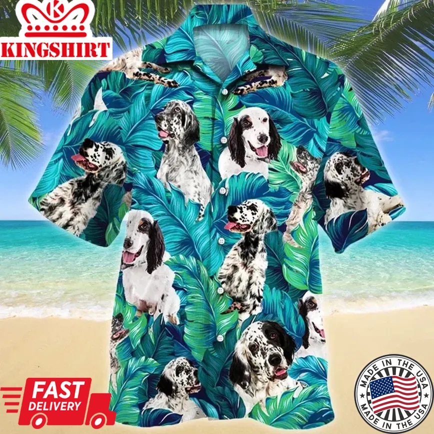 Blue And Green Theme English Setter Dog Lovers Trendy Hawaiian Shirt