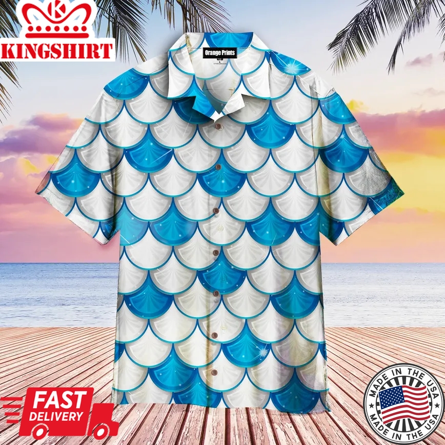 Blue And White Mermaid Scales Trendy Hawaiian Shirt