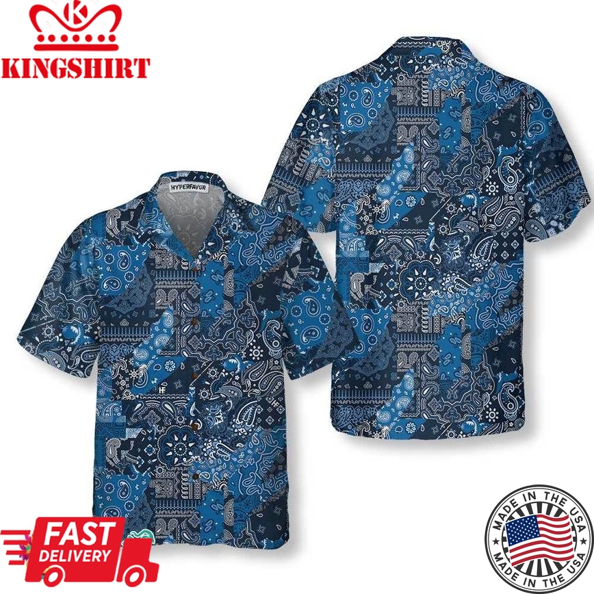 Blue Bandana Kerchief Paisley Pattern Hawaiian Shirt, Paisley Shirt For Men And Women, Paisley Print Shirt