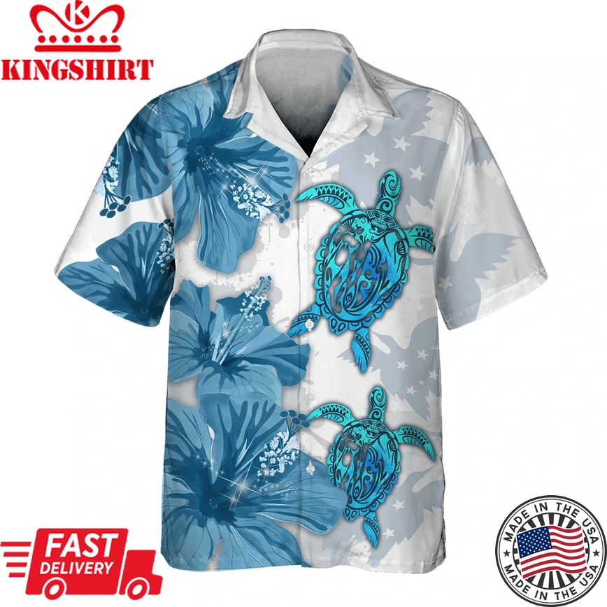 Blue Bird Turtle 3D Trendy Hawaiian Shirt Men's