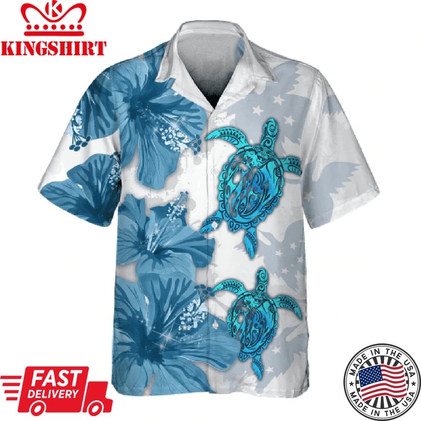 Blue Bird Turtle 3D Trendy Hawaiian Shirt Men's, Haiwaiian Shirt Hot 2023