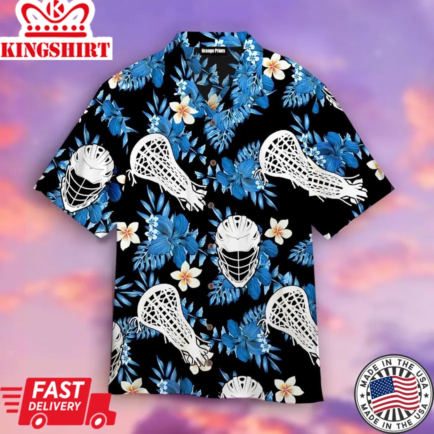 Blue Black Lacrosse Tropical Trendy Hawaiian Shirt