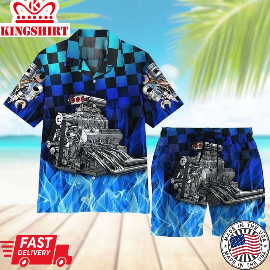 Blue Fire Hot Rod Trendy Hawaiian Shirt Set Unisex