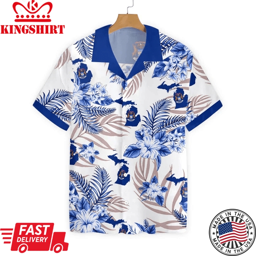 Blue Hibiscus Michigan Proud Design Trendy Hawaiian Shirt