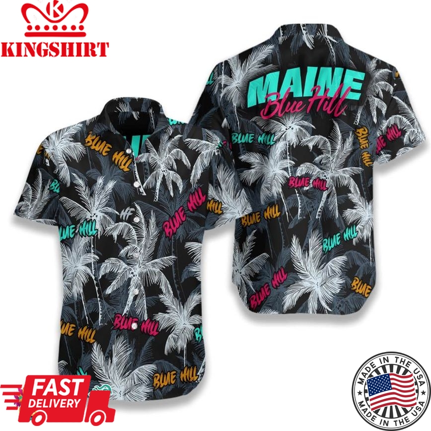 Blue Hill Beach Coconut Tree Seamless Hawaiian Shirt