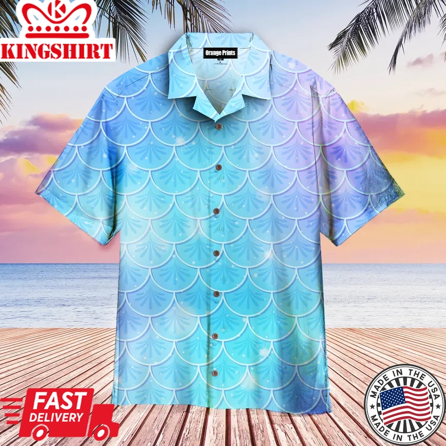 Blue Holographic Mermaid Scales Trendy Hawaiian Shirt