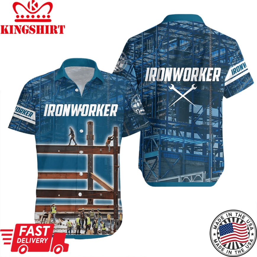 Blue Ironworker Trendy Hawaiian Shirt