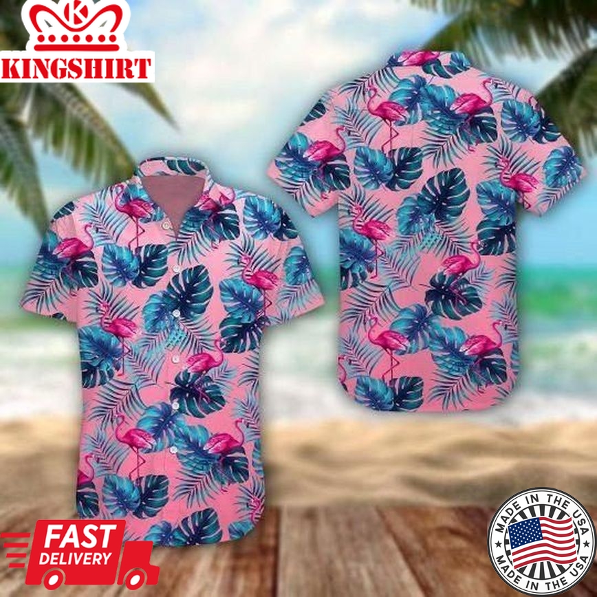 Blue Leave Flamingo Ornamental Design Trendy Hawaiian Shirt