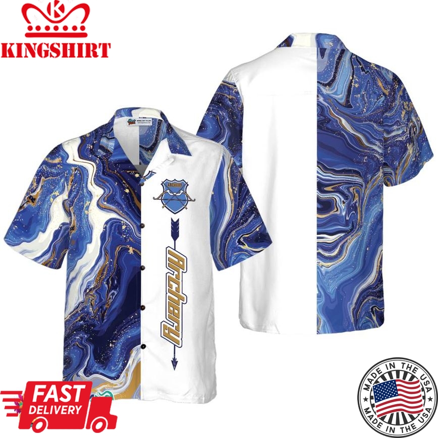 Blue Marble And Gold Archery Hawaiian Shirt