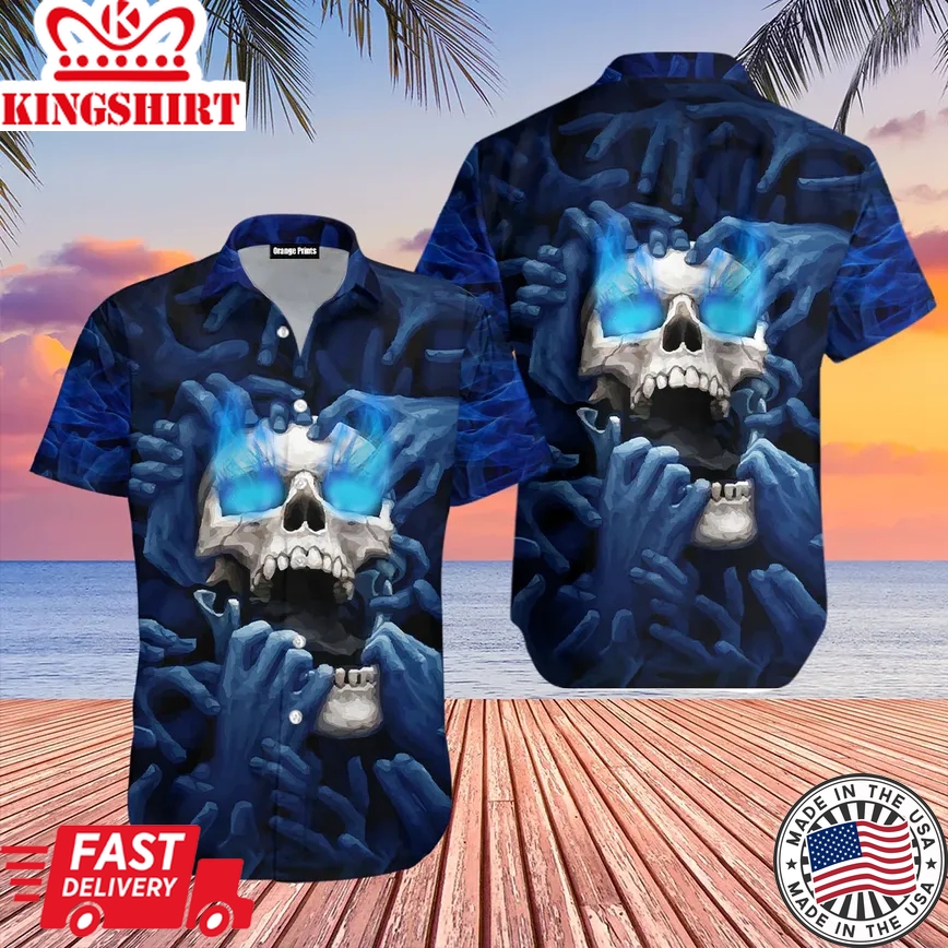 Blue Screaming Skull Trendy Hawaiian Shirt