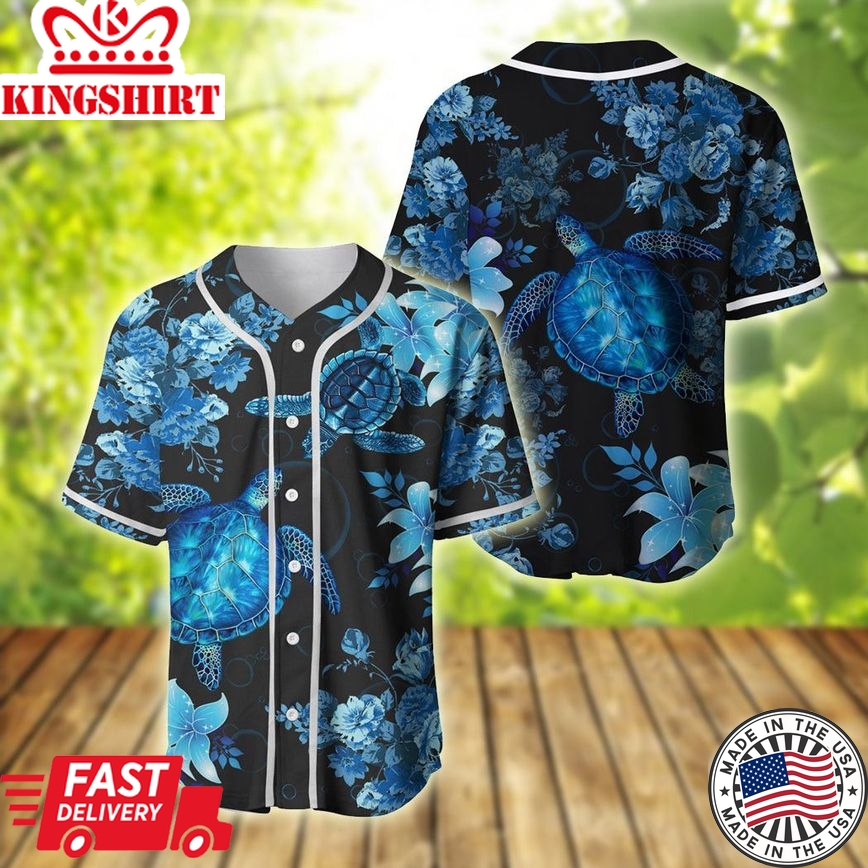 Blue Sea Turtle Hawaiian Baseball Tee Jersey Shirt Qt206008Td