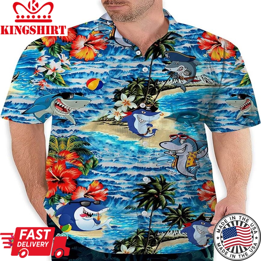 Blue Sharks Flower Hawaiian Shirt