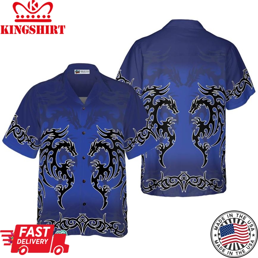 Blue Tribal Dragon Hawaiian Shirt