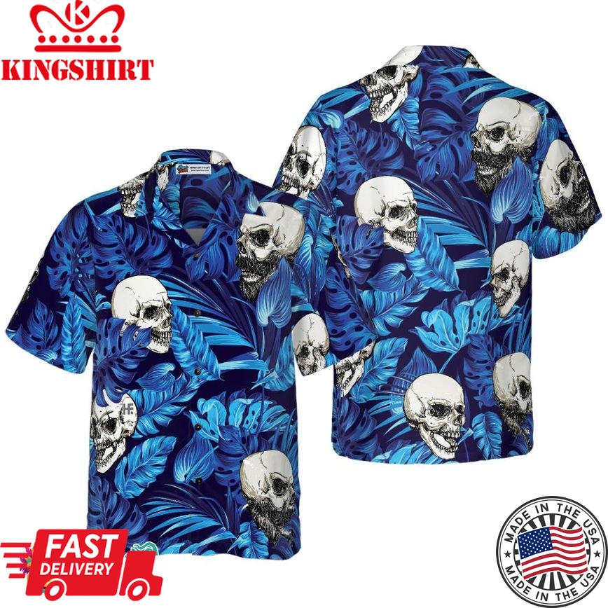 Blue Tropical Floral Summer And Skull Hawaiian Shirt