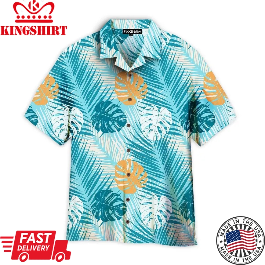 Blue Tropical Leaves Pattern Trendy Hawaiian Shirt