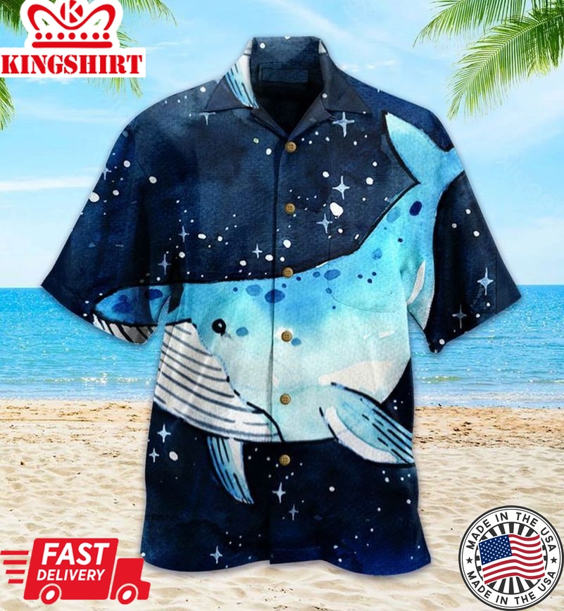 Blue Whale Galaxy Blue Trendy Hawaiian Shirt 3D Summer Gifts