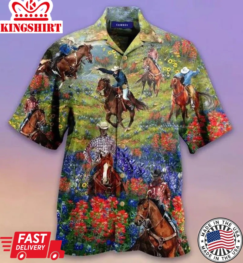 Bluebonnet And Texas Cowboy Trendy Hawaiian Shirt