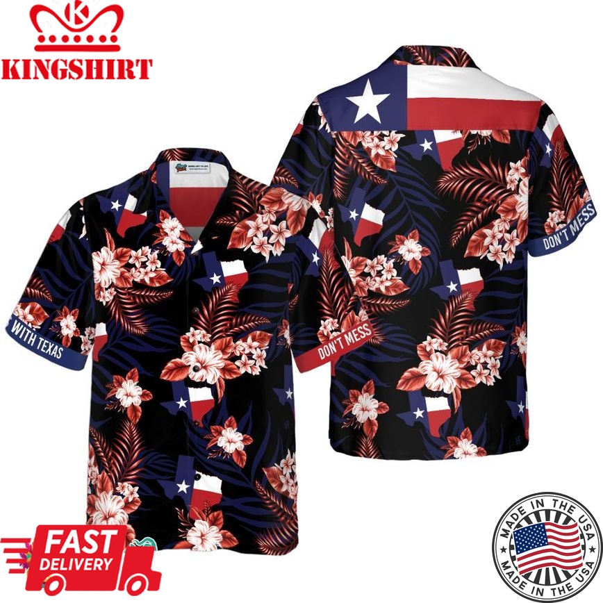 Bluebonnet Don't Mess With Texas Hawaiian Shirt For Men Black Version, Texas State Shirt, Proud Texas Shirt For Men