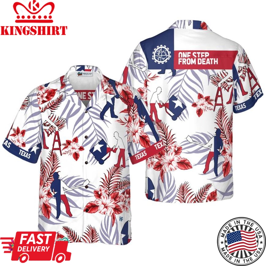 Bluebonnet Texas Hawaiian Shirt Construction Worker Version, Button Down Floral And Flag Texas Shirt, Proud Texas Shirt For Men