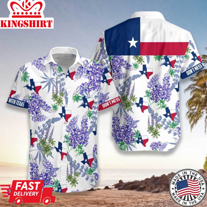 Bluebonnet Texas Hawaiian Shirt Purple Version, Button Down Floral And Flag Texas Shirt, Proud Texas Shirt For Men