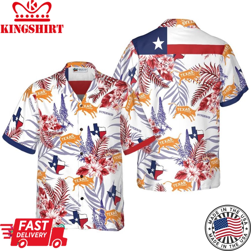 Bluebonnet Texas Hawaiian Shirt Red Version, Button Down Floral And Flag Texas Shirt, Proud Texas Shirt For Men