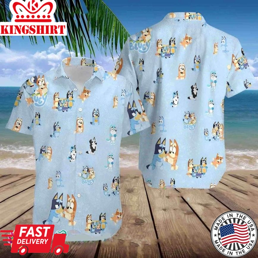 Bluey Dad, Bluey Mum, Bluey Family Hawaiian Shirt, Beach Summer Hawaiian Shirt