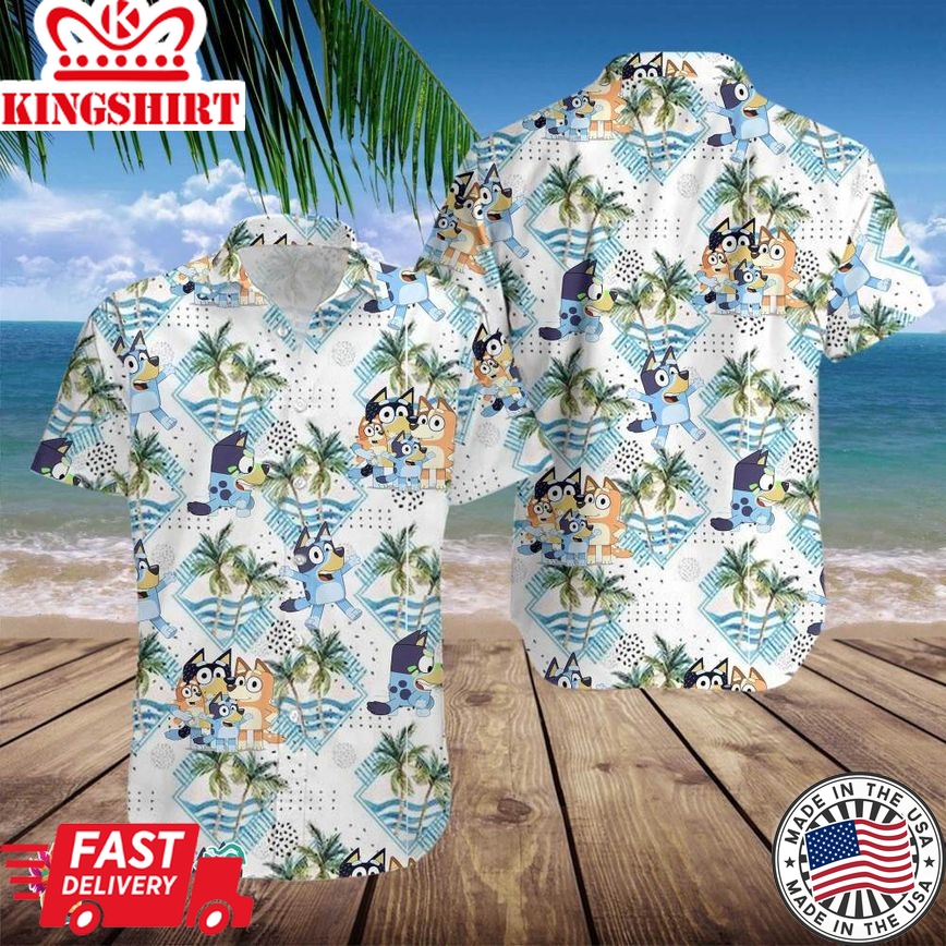 Bluey Family Hawaiian Shirt, Bluey Beach Summer Shirt, Bluey Characters Birthday Party Shirt