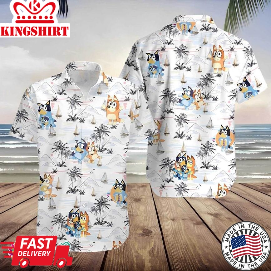 Bluey Hawaiian Shirt, Bluey Beach Shirt, Kids Hawaiian Shirt, Funny Bluey Family Hawaiian Shirt