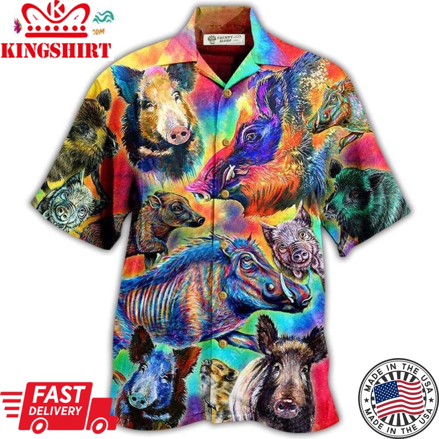 Boar Colorful Wild Boar In Colorful Background Hawaiian Shirt