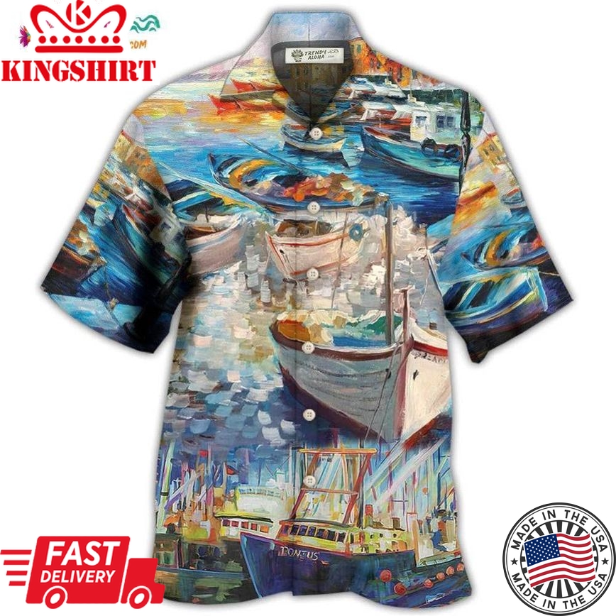 Boat Art Style Hawaiian Shirt