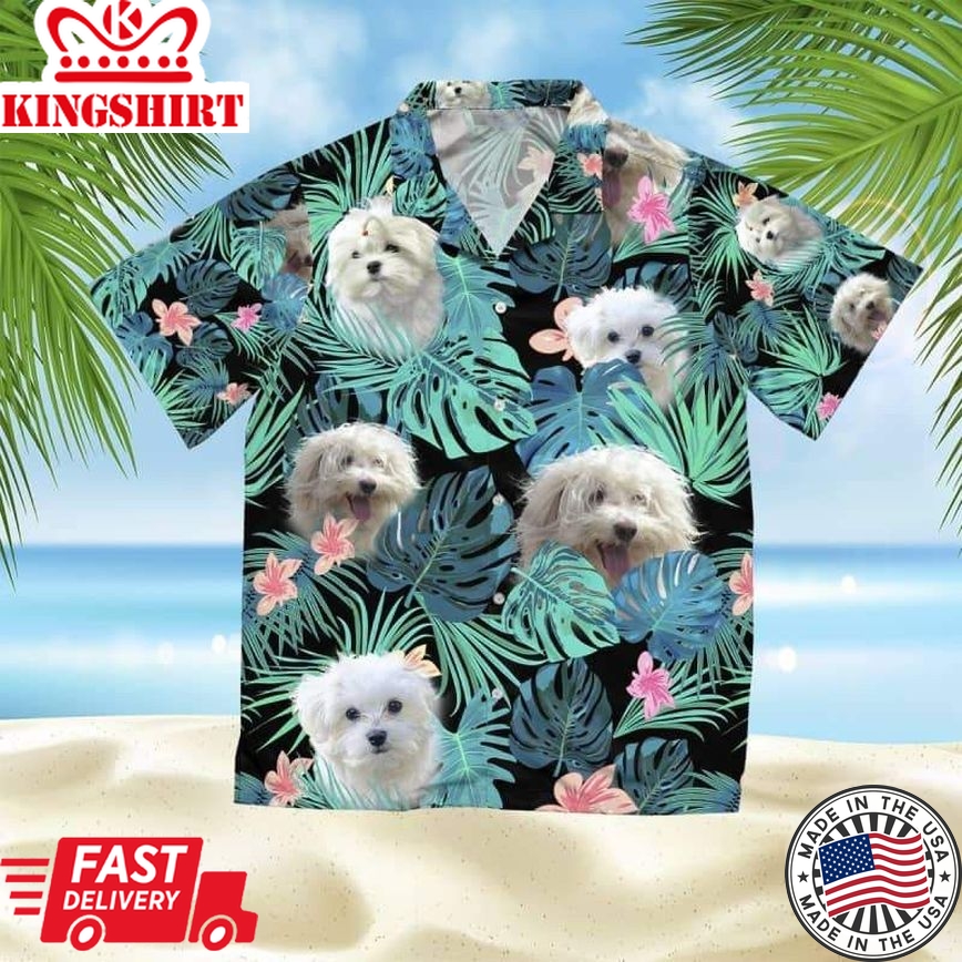 Bolognese Trendy Hawaiian Shirt, Dog Summer Leaves Trendy Hawaiian Shirt, Unisex Print Aloha Short Sleeve Casual Shirt Summer Gifts