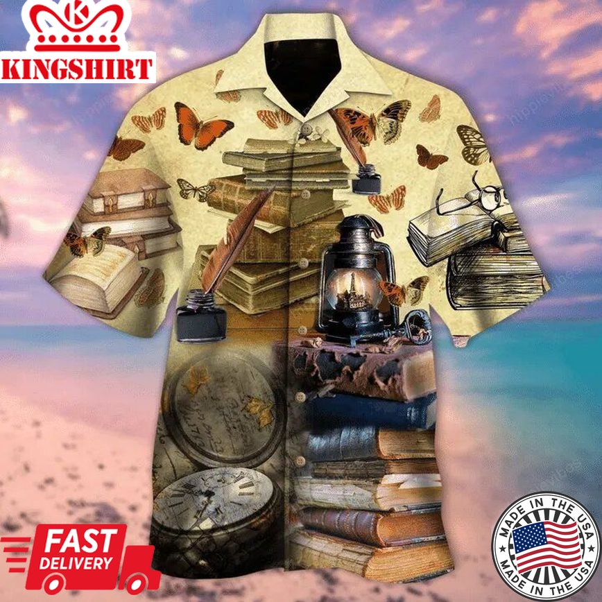 Book Hawaii Shirt Vintage Book Butterfly 3D Hawaii Aloha Shirt