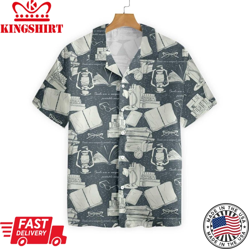 Book Hawaiian Shirt Book Lantern Pattern Grey Aloha Shirt