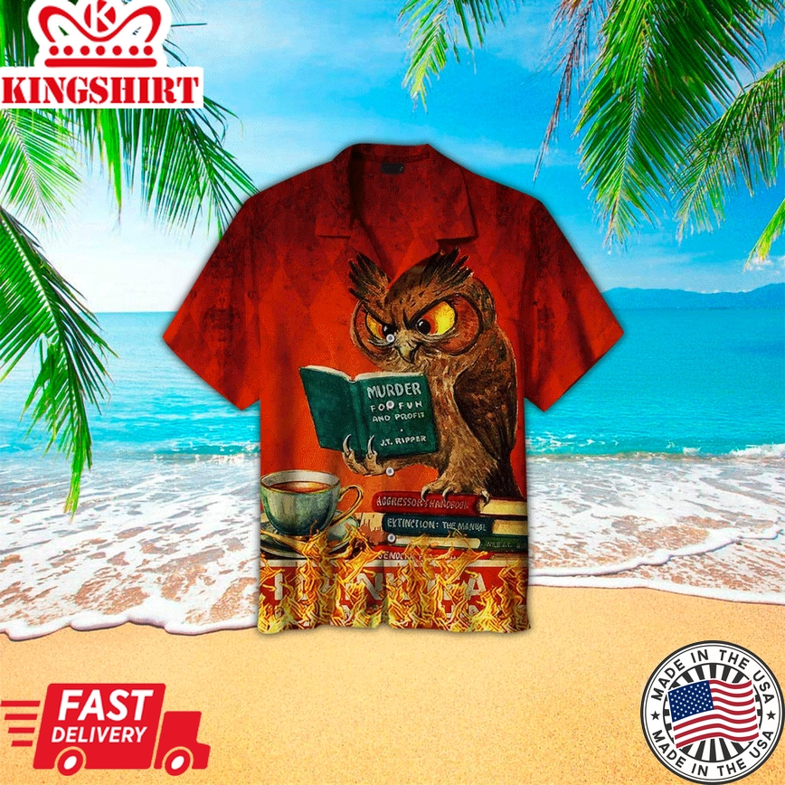 Book Hawaiian Shirt Owls Reading Book Red Aloha Shirt