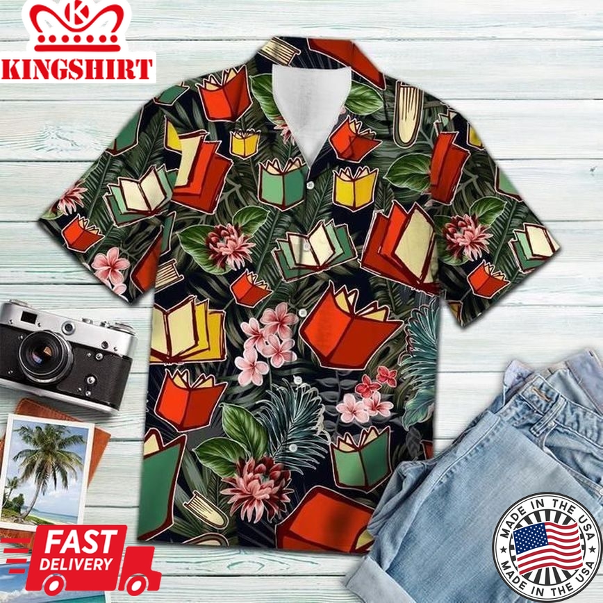 Book Trendy Hawaiian Shirt Reading Book Tropical Palm Leaf Aloha Shirt Book Hawaii Shirt