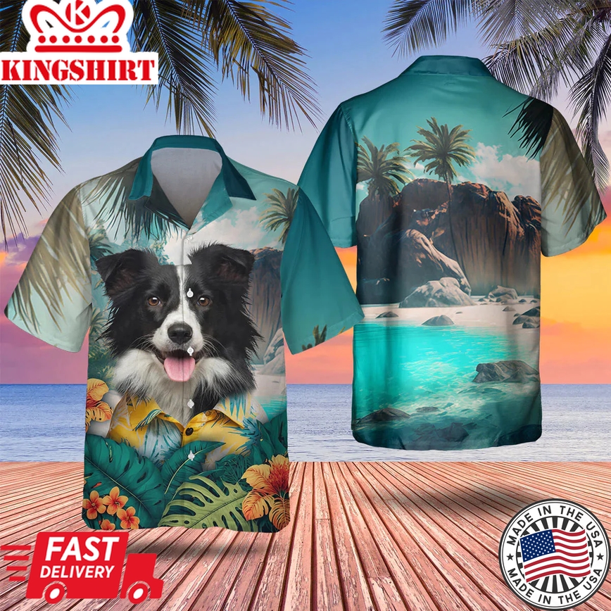 Border Collie 3D Tropical Trendy Hawaiian Shirt, Dog Lover Trendy Hawaiian Shirt, Summer Gift For Men And Women