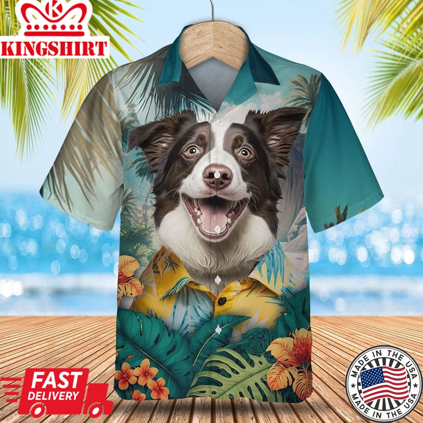 Border Collie Ai - 3D Tropical Trendy Hawaiian Shirt