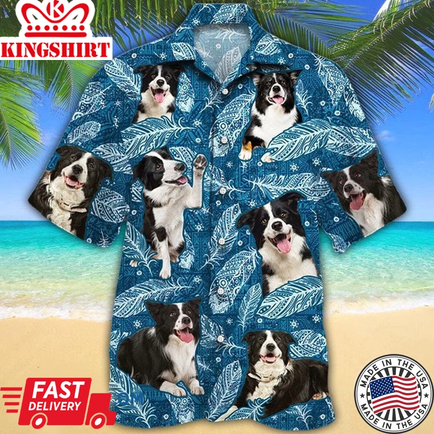 Border Collie Dog Lovers Blue Feather Hawaii Trendy Hawaiian Shirt