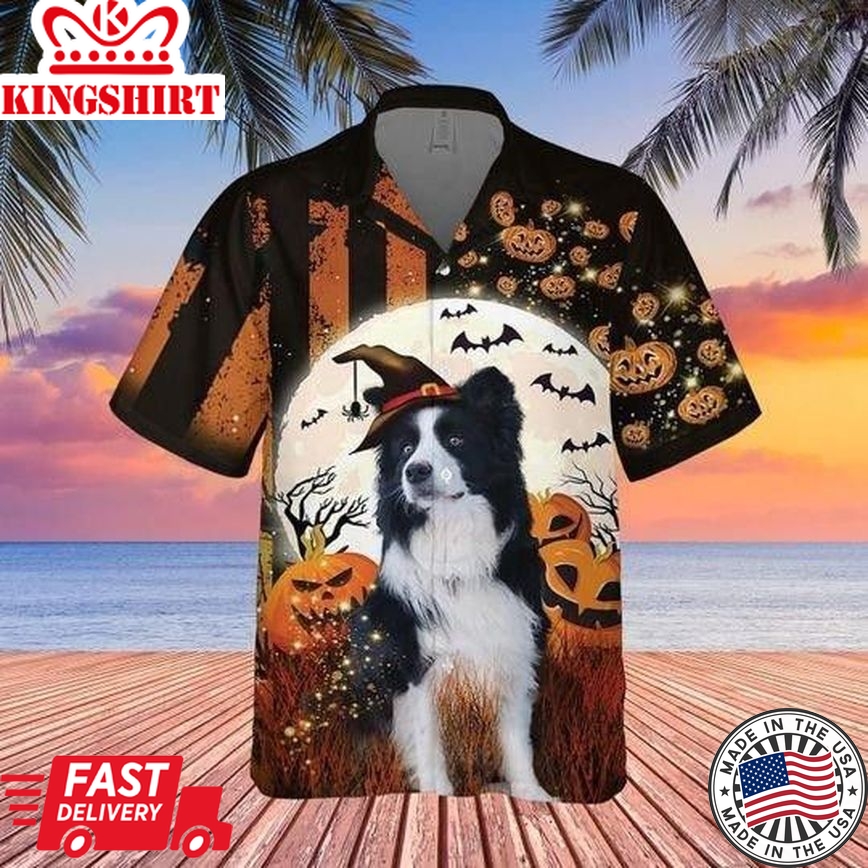 Border Collie Happy Halloween Trendy Hawaiian Shirt, Unisex Print Aloha Short Sleeve Casual Shirt