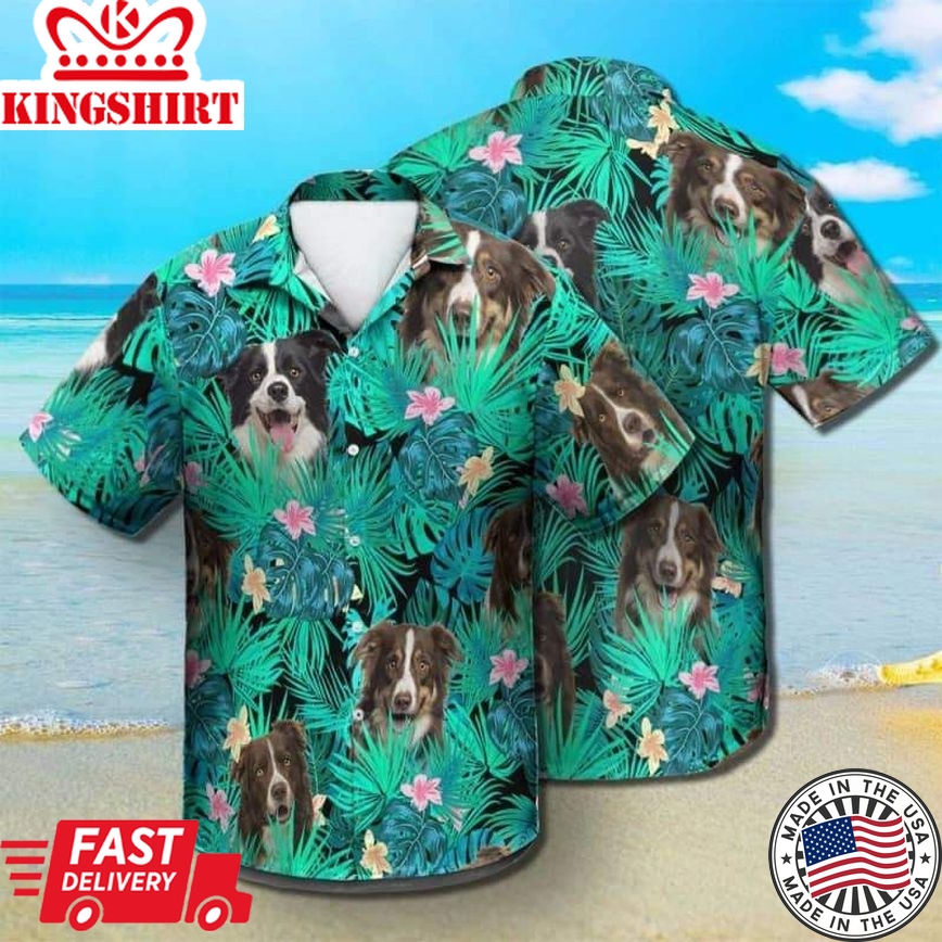 Border Collie Trendy Hawaiian Shirt, Dog Summer Leaves Trendy Hawaiian Shirt, Unisex Print Aloha Short Sleeve Casual Shirt Summer Gifts