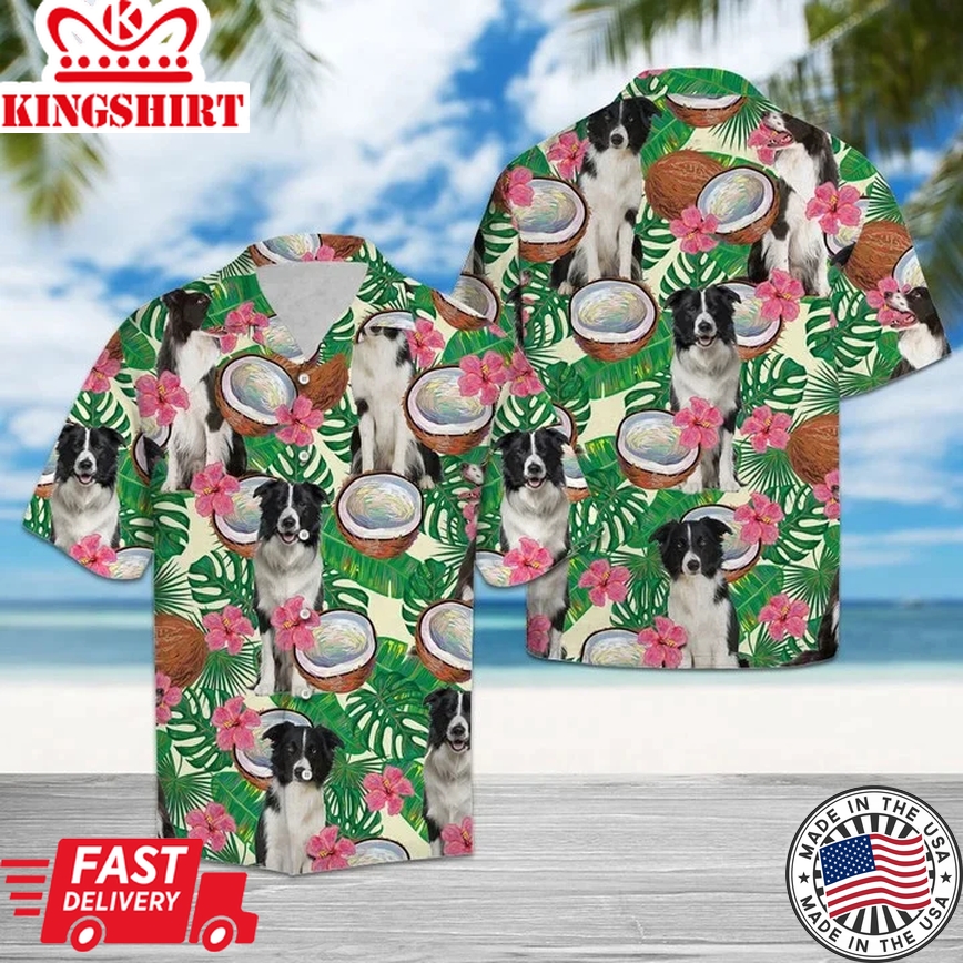 Border Collie Tropical Coconut Cut In Half Summer Vacation Pattern Trendy Hawaiian Shirt