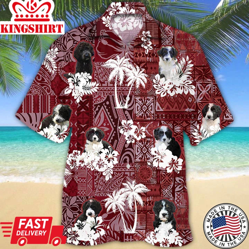 Border Doodle Red Trendy Hawaiian Shirt, Gift For Dog Lover Shirts, Animal Summer Shirts, Trendy Hawaiian Shirt Men