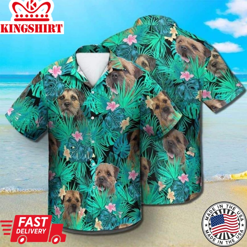 Border Terrier Trendy Hawaiian Shirt, Dog Summer Leaves Trendy Hawaiian Shirt, Unisex Print Aloha Short Sleeve Casual Shirt Summer Gifts