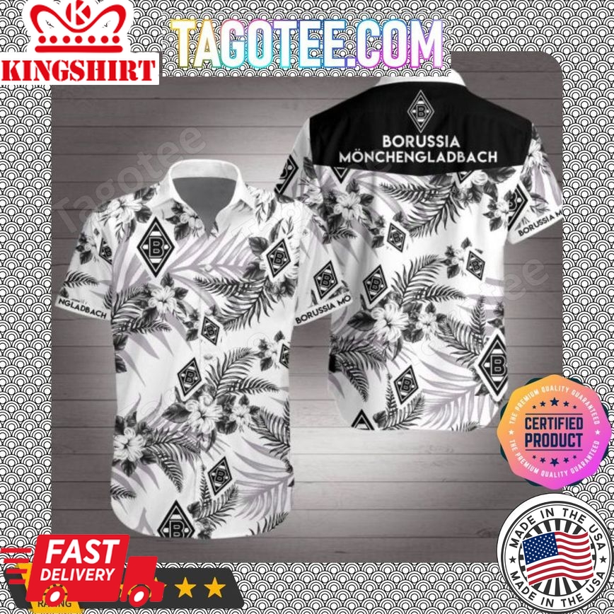 Borussia M?Nchengladbach Black Tropical Floral White Trendy Hawaiian Shirt Aloha Shirt